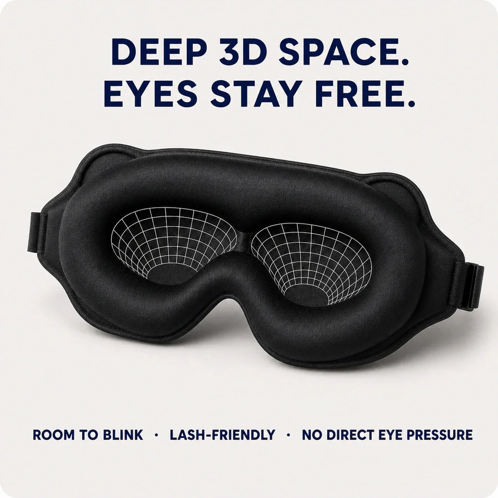 Close view of NightSeal deep 3D eye cups with room around the eyelids and lashes