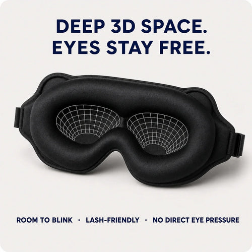 Close view of NightSeal deep 3D eye cups with room around the eyelids and lashes