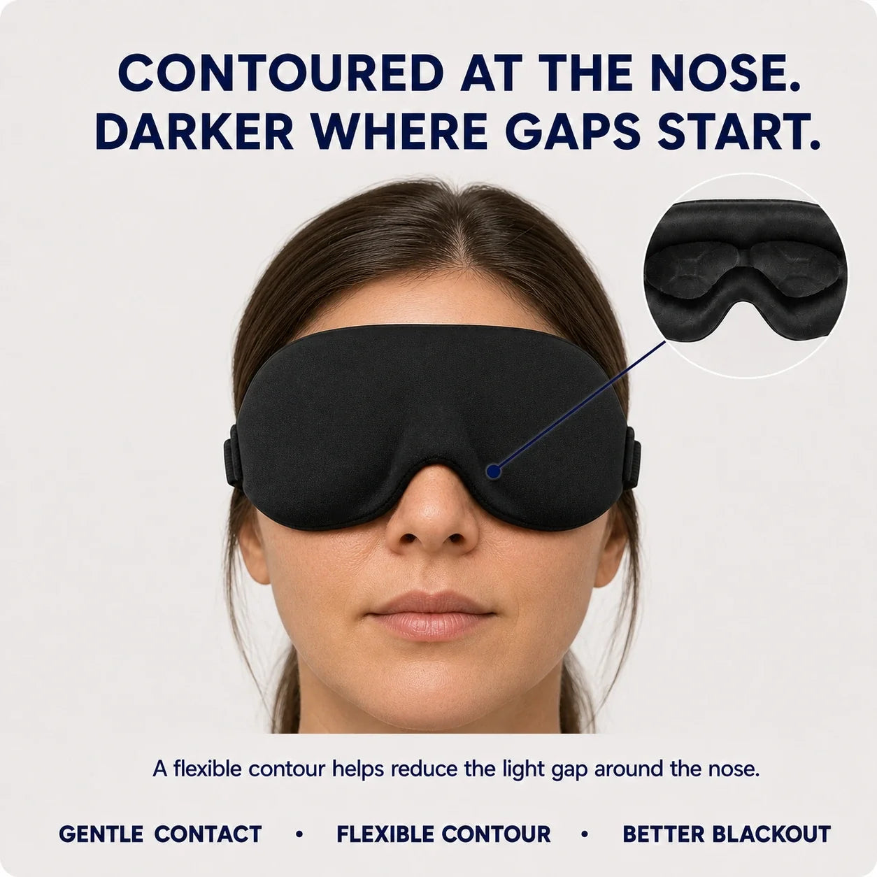 NightSeal sleep mask contoured around the nose to help reduce light gaps