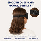 NightSeal wide adjustable strap lying flat over a woman's hair